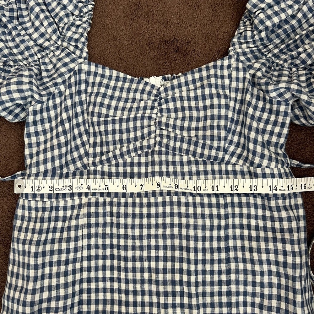Emerson Fry 100% Linen Gingham Gathered Sleeve Dress - Picture 13 of 14